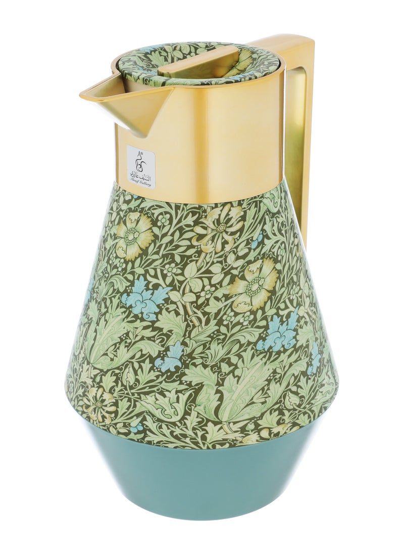 Alsaif Gallery Lydia Pro Dark Green Floral Thermos With Gold Handle 1L  - Image 3
