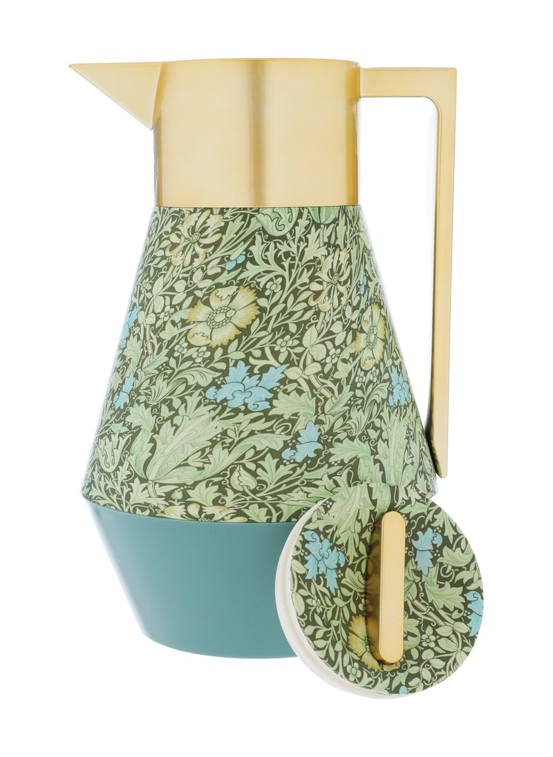 Alsaif Gallery Lydia Pro Dark Green Floral Thermos With Gold Handle 1L  - Image 2
