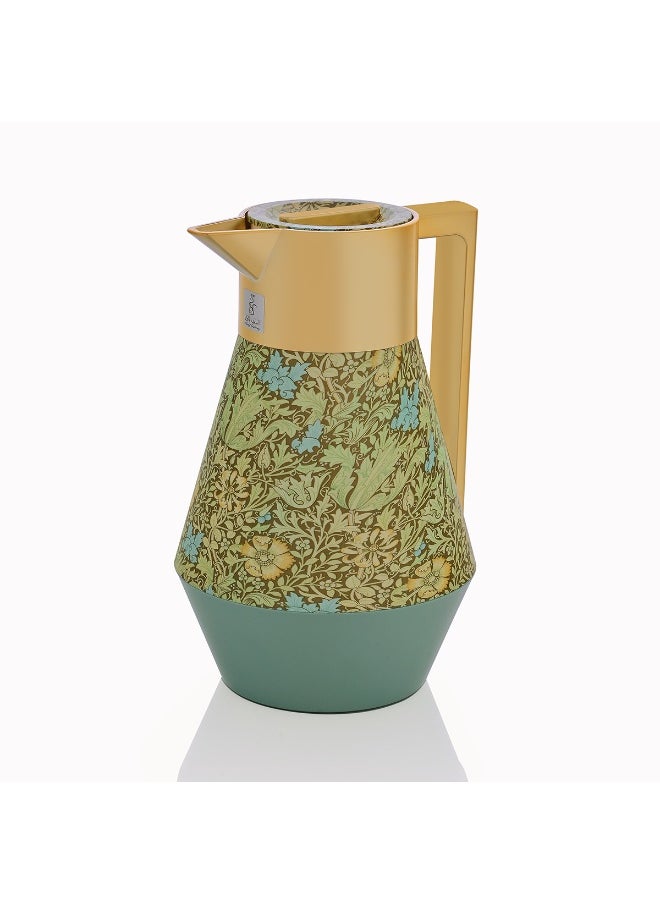 Alsaif Gallery Lydia Pro Dark Green Floral Thermos With Gold Handle 1L  - Image 1