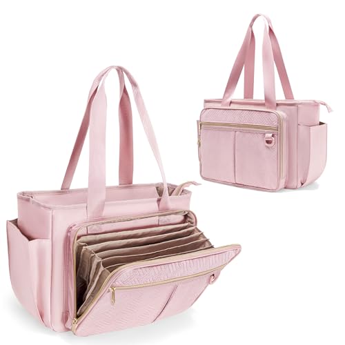 Prokva Teacher Tote Bag with Accordion File Organizer Pocket, Large Teacher Work Utility Bag for Women, Pink(Patent Design) - Image 1