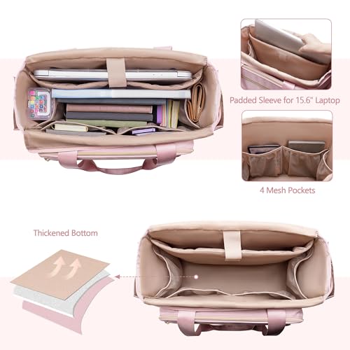 Prokva Teacher Tote Bag with Accordion File Organizer Pocket, Large Teacher Work Utility Bag for Women, Pink(Patent Design) - Image 2