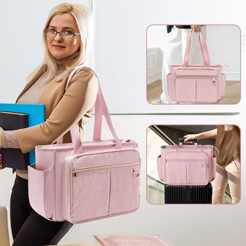 Prokva Teacher Tote Bag with Accordion File Organizer Pocket, Large Teacher Work Utility Bag for Women, Pink(Patent Design) - Image 5