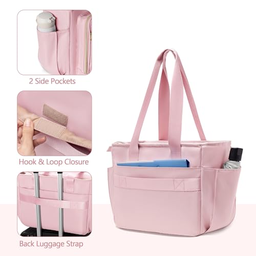 Prokva Teacher Tote Bag with Accordion File Organizer Pocket, Large Teacher Work Utility Bag for Women, Pink(Patent Design) - Image 4