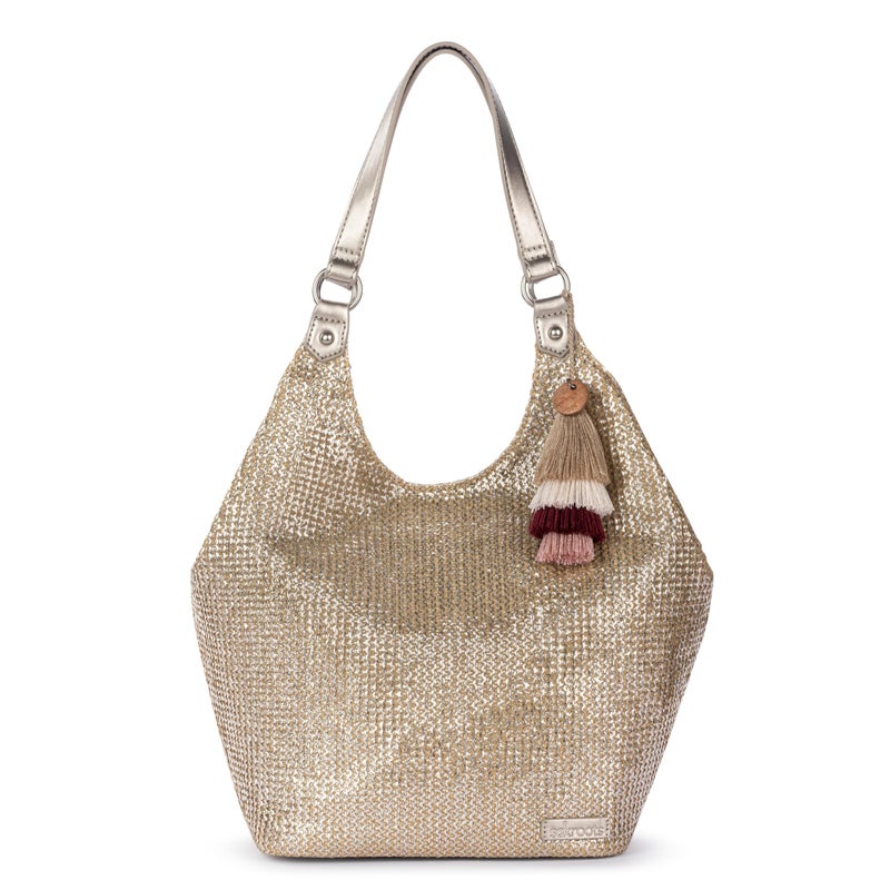 Sakroots Roma Expandable Shopper â€“ Versatile Tote Bag with Expandable Design, Zipper Closure & Multiple Pockets for Work, Travel or Everyday Use - Pyrite Straw - Image 1