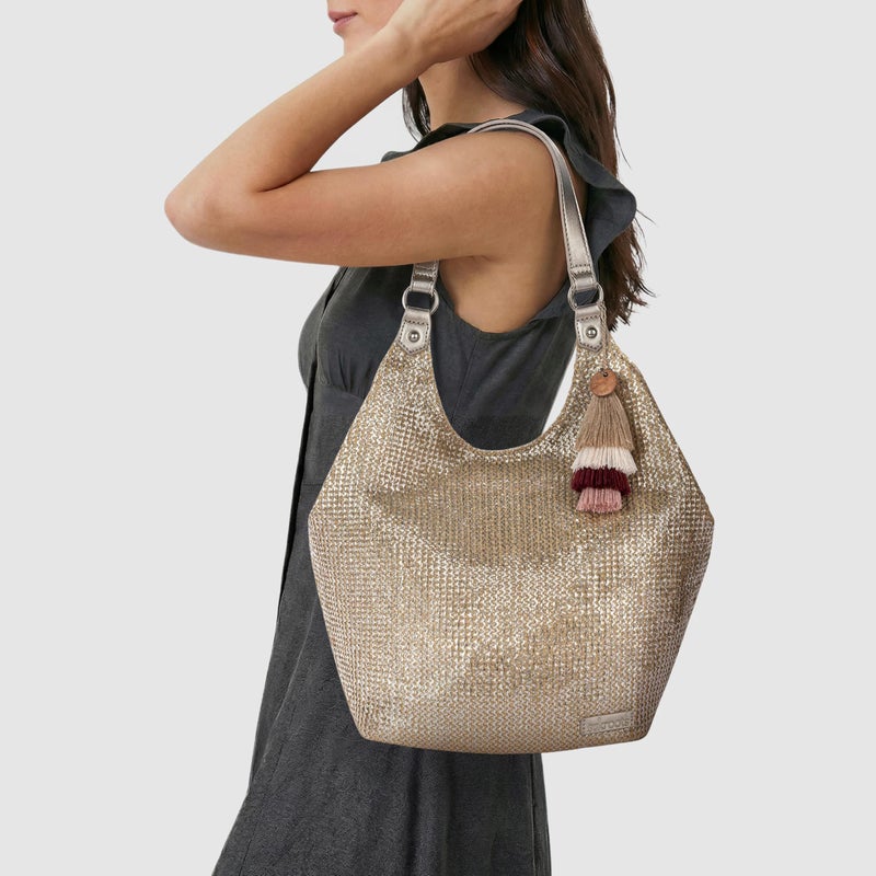 Sakroots Roma Expandable Shopper â€“ Versatile Tote Bag with Expandable Design, Zipper Closure & Multiple Pockets for Work, Travel or Everyday Use - Pyrite Straw - Image 2