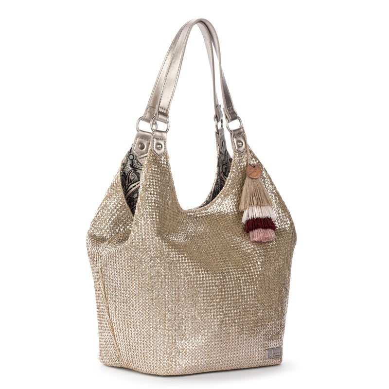 Sakroots Roma Expandable Shopper â€“ Versatile Tote Bag with Expandable Design, Zipper Closure & Multiple Pockets for Work, Travel or Everyday Use - Pyrite Straw - Image 3