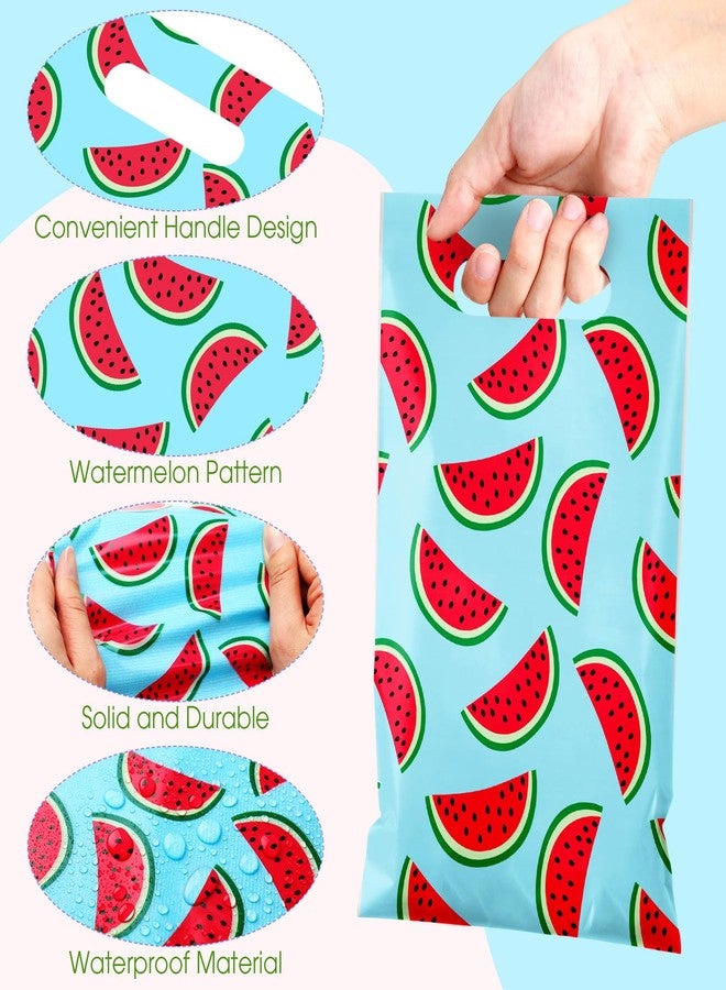 Reallnaive 48 Pcs Watermelon Party Treat Bags Bulk Small Plastic Watermelon Goodie Party Favor Gift Bags Summer Fruit Candy Bag with Handle for Birthday Pool Wrap Supplies 9.8" x 6.3" - Image 5