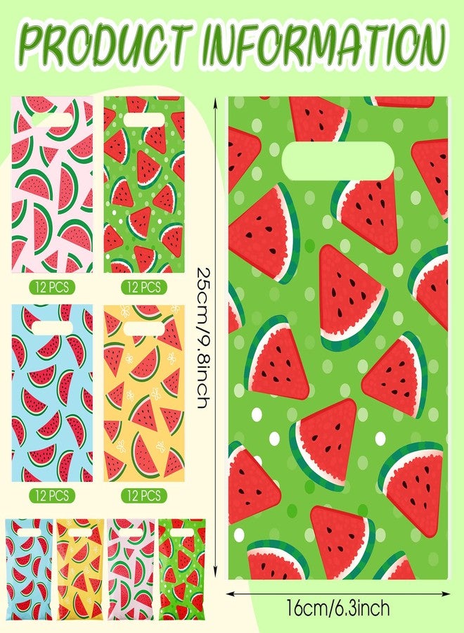 Reallnaive 48 Pcs Watermelon Party Treat Bags Bulk Small Plastic Watermelon Goodie Party Favor Gift Bags Summer Fruit Candy Bag with Handle for Birthday Pool Wrap Supplies 9.8" x 6.3" - Image 3