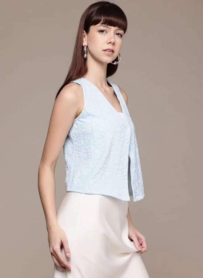 Women Regular Fit Textured V-Neck Sleeveless Wrap Top
