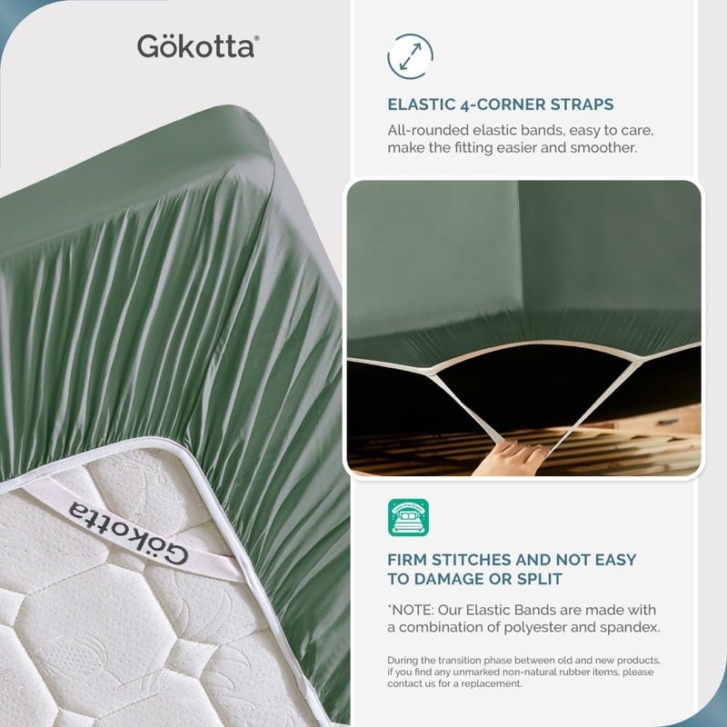 GOKOTTA Fitted Sheet Only - 16 Inch Pocket Bamboo Rayon Fitted Sheet  Super Soft and Cooling Bottom Sheet with 4 Elastic Corner Straps(Green  California King) - Image 3