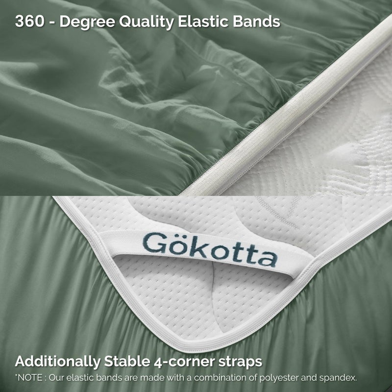 GOKOTTA Fitted Sheet Only - 16 Inch Pocket Bamboo Rayon Fitted Sheet  Super Soft and Cooling Bottom Sheet with 4 Elastic Corner Straps(Green  California King) - Image 4