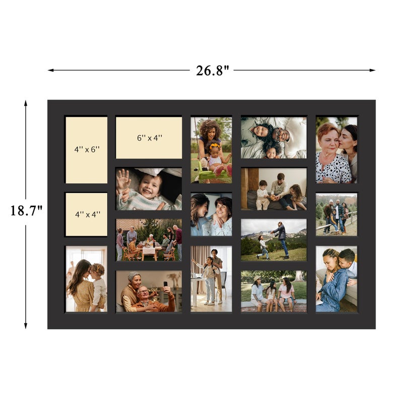 J.M.Deco 17 Opening Collage Picture Frame for Wall Decor, One-piece Photo Frame Collage Gallery Wall Hanging for 4x6 Photos, 4x4 Photos, Ideal Christmas Gift, Black - Image 2