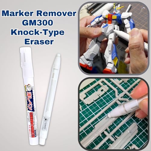 Someie GSI Creos Gundam Marker Ultra Fine for Panel Lining GM01 Black & GM02 Gray & Eraser Pen GM300 & Knock-Type Eraser - Image 3