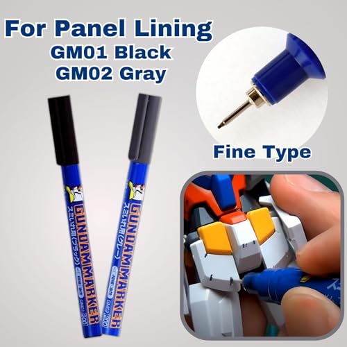Someie GSI Creos Gundam Marker Ultra Fine for Panel Lining GM01 Black & GM02 Gray & Eraser Pen GM300 & Knock-Type Eraser - Image 2
