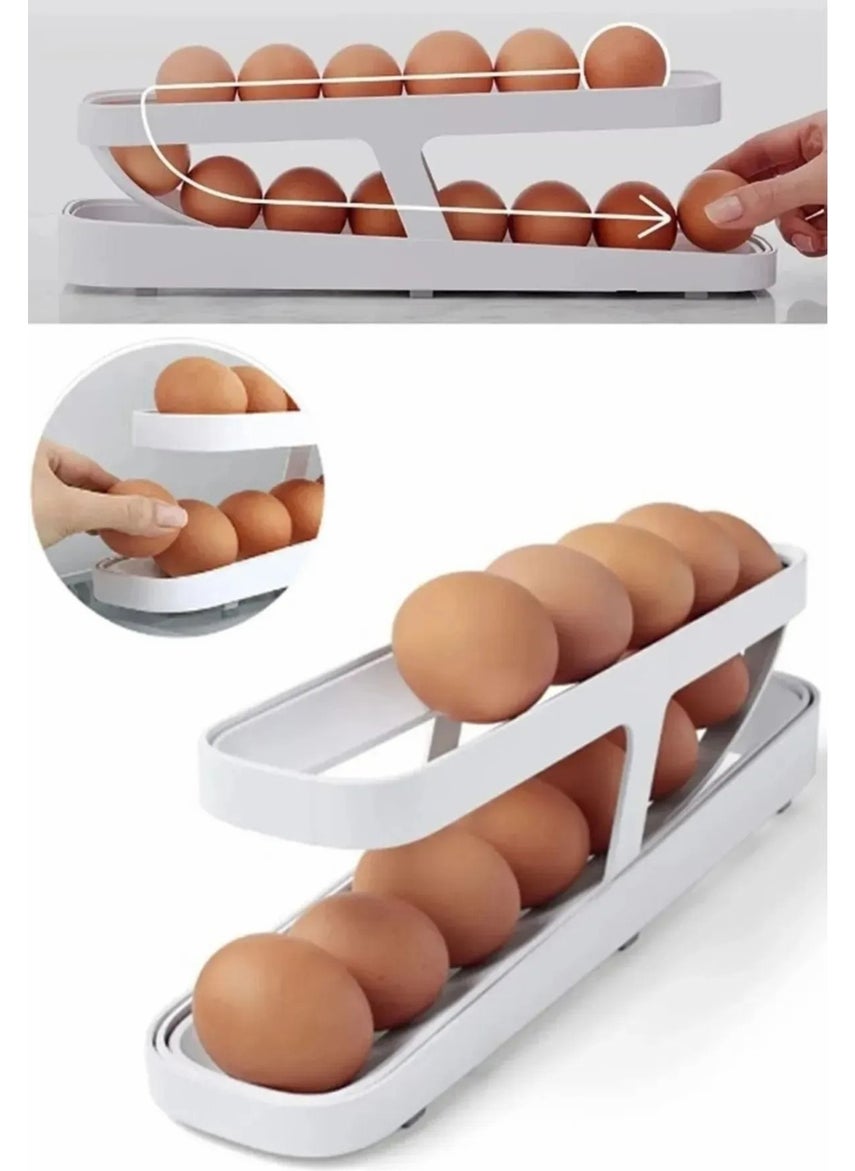Octopus Bazaar - 2 Tier Automatic Egg Stand Egg Shelf Storage Container Refrigerator Organizer - Image 1