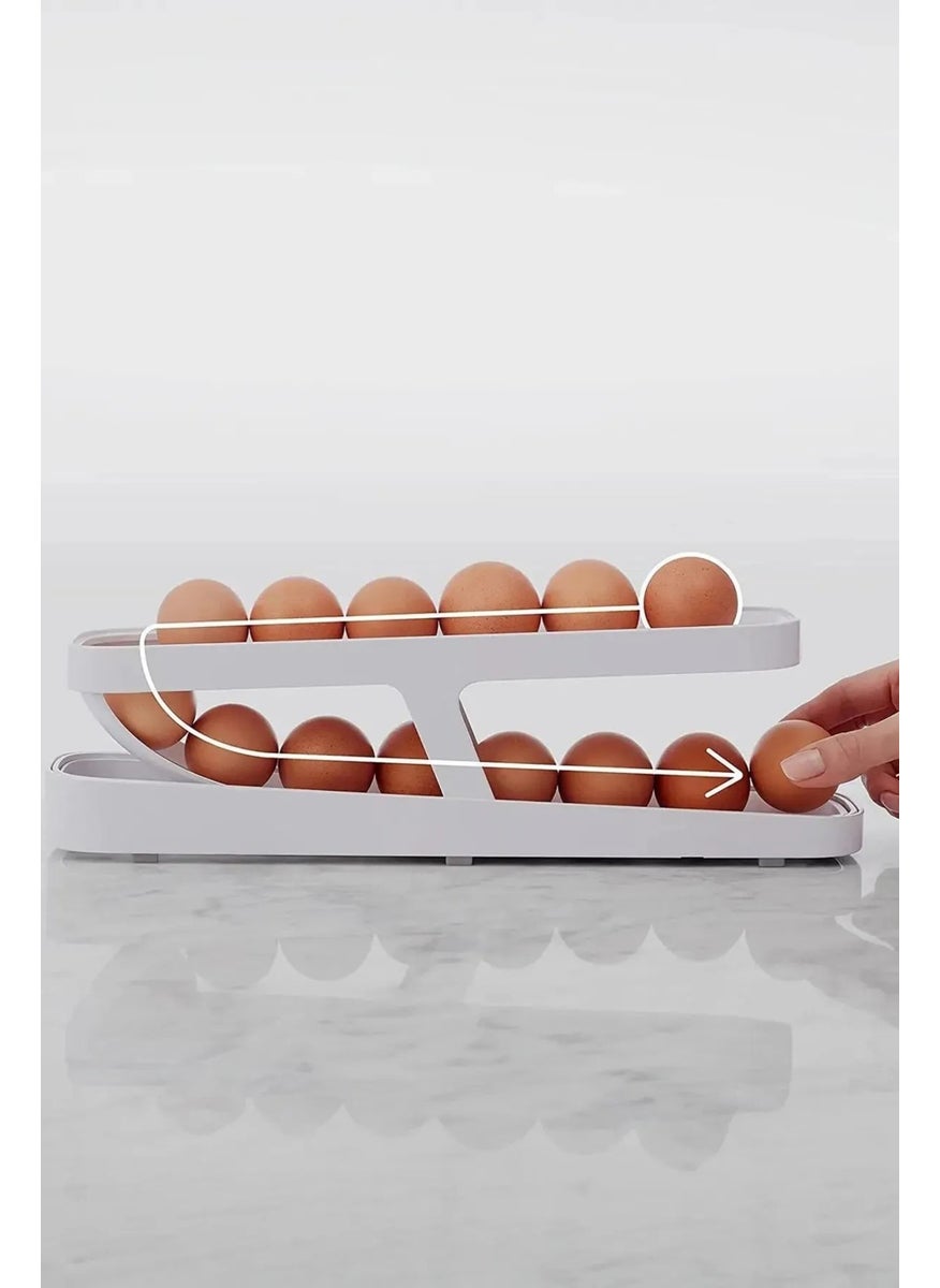 Octopus Bazaar - 2 Tier Automatic Egg Stand Egg Shelf Storage Container Refrigerator Organizer - Image 1