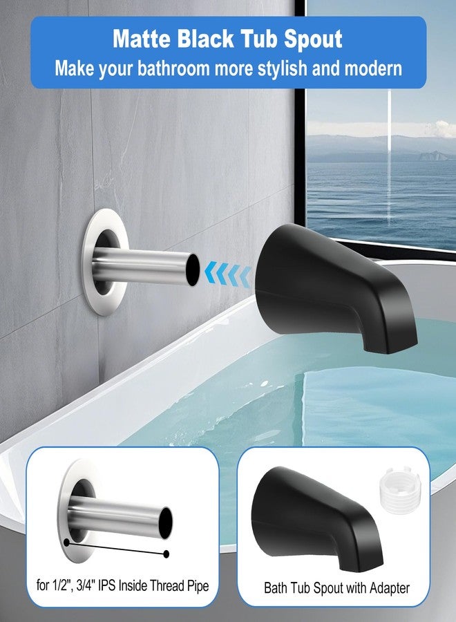 Coolfell Universal Bath Tub Spout with Adapter, Bathtub Faucet Spout Without Diverter, 5" Length Bathtub Spout for 1/2'', 3/4'' IPS Inside Thread Connection and Tub/Shower Faucet (Matte Black) - Image 5