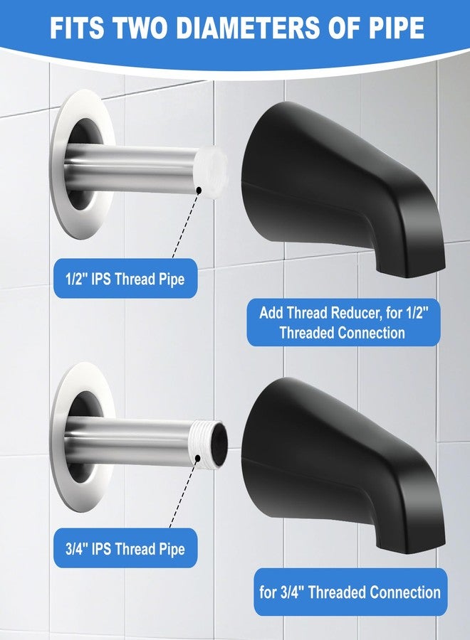 Coolfell Universal Bath Tub Spout with Adapter, Bathtub Faucet Spout Without Diverter, 5" Length Bathtub Spout for 1/2'', 3/4'' IPS Inside Thread Connection and Tub/Shower Faucet (Matte Black) - Image 2