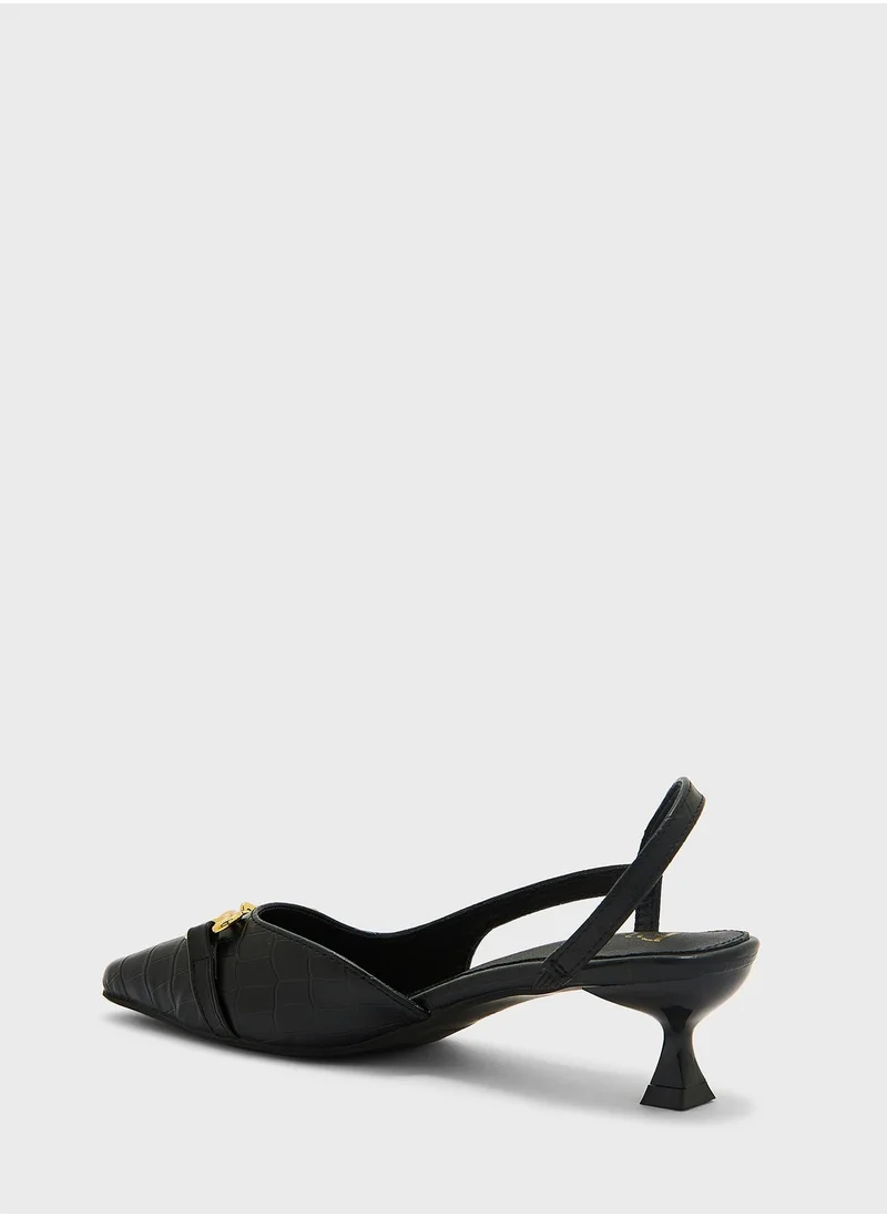 ELLA Buckle Detailed  Slingback Mid Heel Pumps