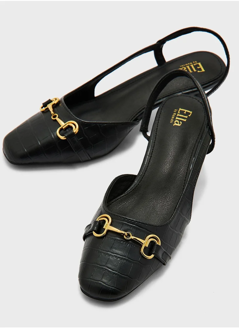 ELLA Buckle Detailed  Slingback Mid Heel Pumps