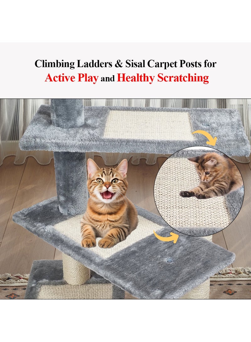NNC PETS Cat tree with Climbing ladders, Cover with Soft plush fabric, and Durable, Indoor cat playground for all size breeds, Activity tower with Top perch, Sisal carpets, and Scratching posts, 102 cm (Grey) - Image 3