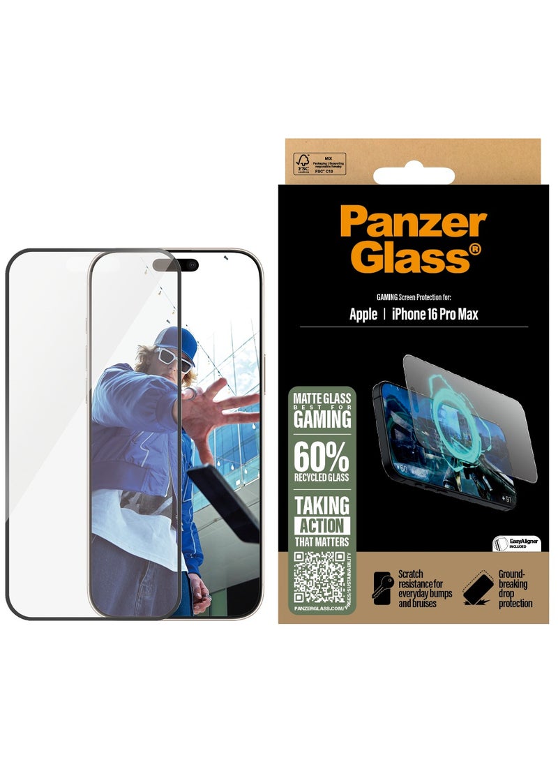 PanzerGlass حماية شاشة زجاجية غير لامعة من بانزر جلاس® لجهاز آبل آيفون 16 برو ماكس، EasyAligner، مضادة للتوهج ومضادة لبصمات الأصابع، زجاج مقسى، حساسية لمسية عالية، سطح سلس للغاية - Image 1