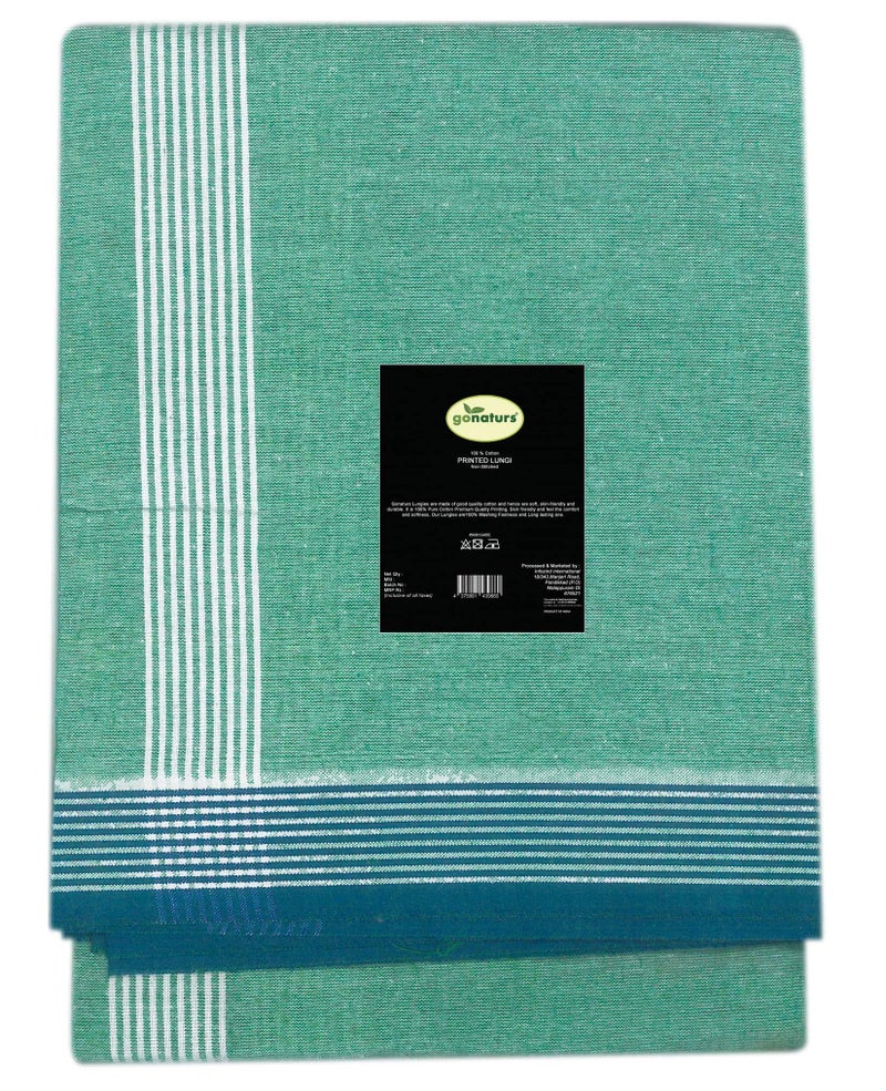 GONATURS Men Handloom cool cotton plain colour single piece Lungi/Dhoti/Mundu/Veshti/Kaili/Panchalu,free size and rich colour lungi for men. (Light Green) - Pack of 1 - Image 2