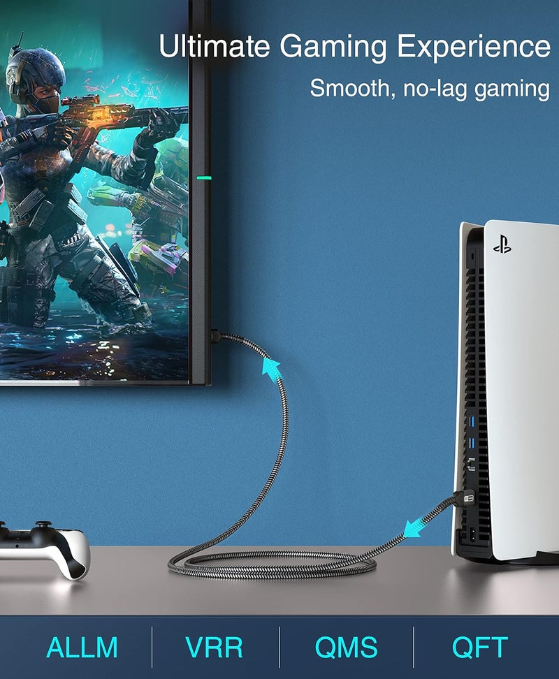 بلو ريجر كابل بلو ريجر HDMI 4K (6 أقدام، 4K 60 هرتز HDR، عالي السرعة 18 جيجابت في الثانية، سلك مضفر HDMI 2.0، eArc، HDCP 2.2) - متوافق مع PS5، Xbox، Roku، Apple TV، HDTV، Blu-ray، الكمبيوتر الشخصي - Image 2