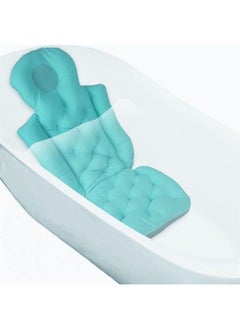 Full Body Bath Pillow - Relieve Stress and Rejuvenate - Neck and Head Rest Support - Ergonomic Shape - Extra Soft Mesh for Fast Drying - Hanging Hook Included - Bathtub Accessories (Blue)