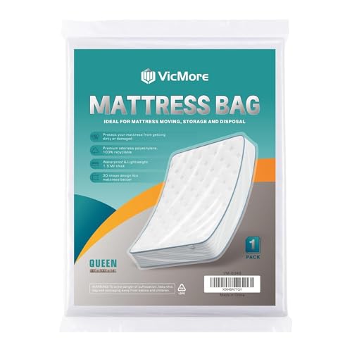 VICMORE Queen Mattress Bag for Moving, Storage & Disposal, 1.5 Mil Heavy-Duty Plastic Mattress Cover, Tear-Resistant, Dustproof, Reusable (Fits Queen Size Beds) - Image 1
