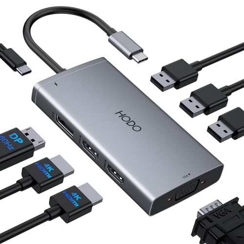 HOdo USB C Docking Station Dual Monitor Adapter for Dell HP, Laptop Docking Station 3 Monitors Quad Display USB C Hub Dongle to 4K HDMI+DP+VGA,3 USB2.0,100W PD,8 in 1 Thunderbolt Dock for Lenovo,Surface - Image 1