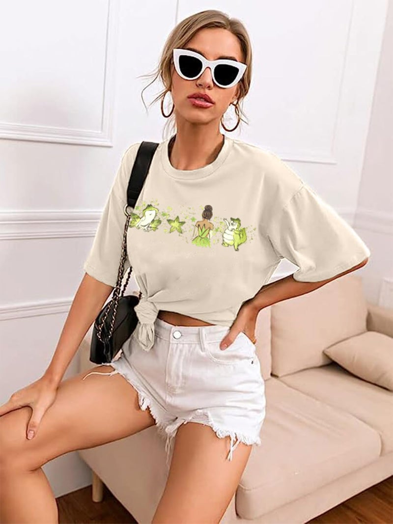 FAYALEQ Oversized Magic Kingdom Shirts for Women Princess Shirt Magical Kingdom Tees Flower Tea Cake Honey Graphic Short Sleeve Tops - Image 2