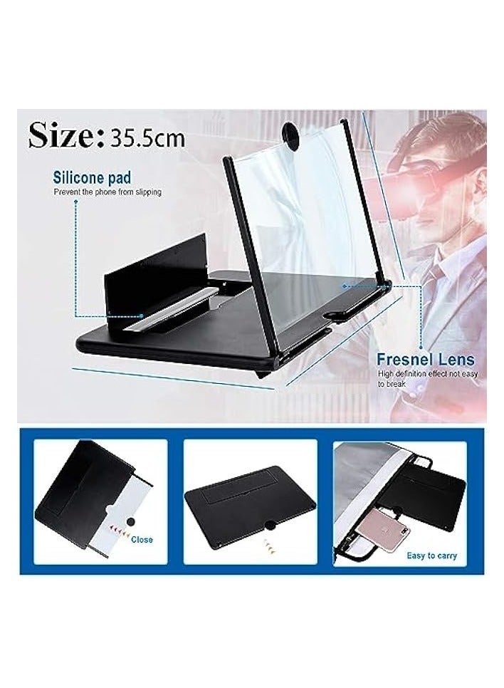 PROMASS 35.5cm 3D Phone Screen Magnifier – HD Magnifier Projector Screen Enlarger for Videos, Movies, Games – Foldable Phone Stand with Screen Amplifier – Supports All Smartphones (Black) - Image 2