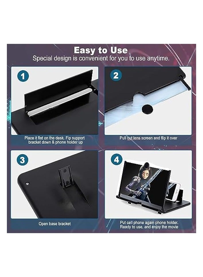 PROMASS 35.5cm 3D Phone Screen Magnifier – HD Magnifier Projector Screen Enlarger for Videos, Movies, Games – Foldable Phone Stand with Screen Amplifier – Supports All Smartphones (Black) - Image 3
