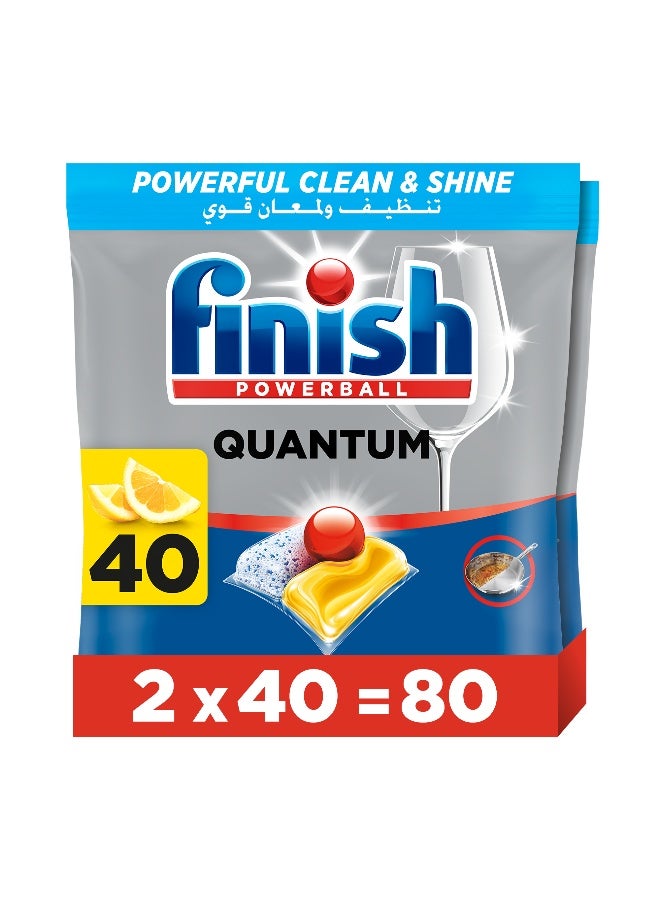 Finish Quantum All in 1 Dishwasher Tablets, Lemon Sparkle Scent, 80 Tabs - Image 2