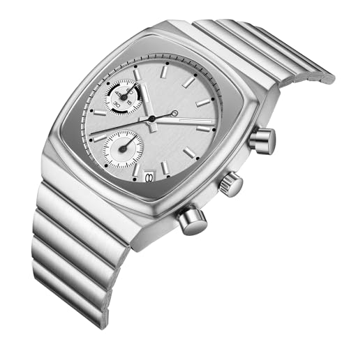 CILOA Mens Watches Chronograph Stainless Steel Waterproof Date Analog Business Fashion Wrist Watch for Men（Silver） - Image 2