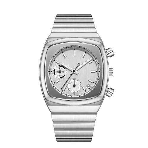 CILOA Mens Watches Chronograph Stainless Steel Waterproof Date Analog Business Fashion Wrist Watch for Men（Silver） - Image 1