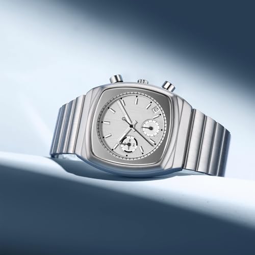 CILOA Mens Watches Chronograph Stainless Steel Waterproof Date Analog Business Fashion Wrist Watch for Men（Silver） - Image 4