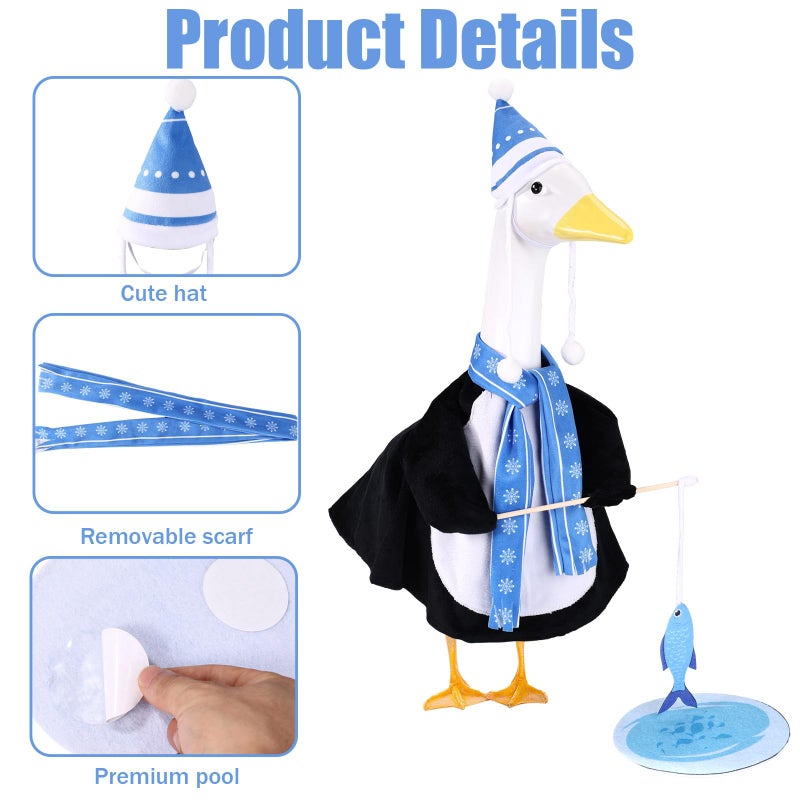 Sinbana Winter Penguin Porch Goose Outfit, Hat Clothes Scarf Pond Lawn Garden Goose Statue Decor Accessories for 23in/58cm Winter Cement Gooses Costume Christmas - Image 4