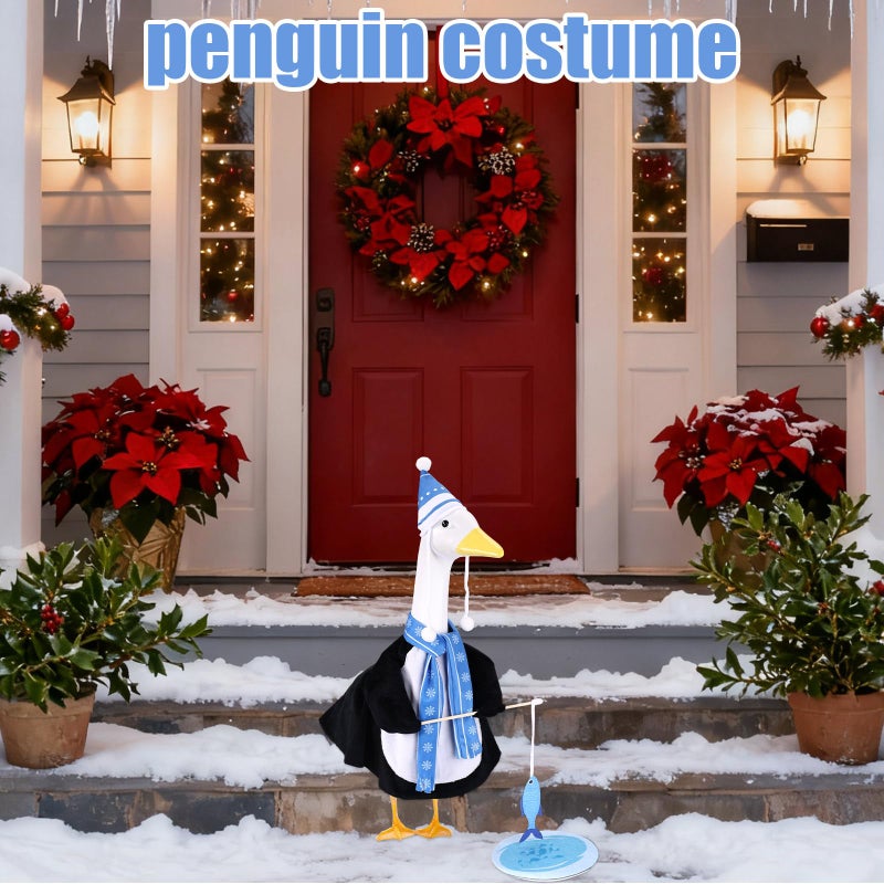 Sinbana Winter Penguin Porch Goose Outfit, Hat Clothes Scarf Pond Lawn Garden Goose Statue Decor Accessories for 23in/58cm Winter Cement Gooses Costume Christmas - Image 3