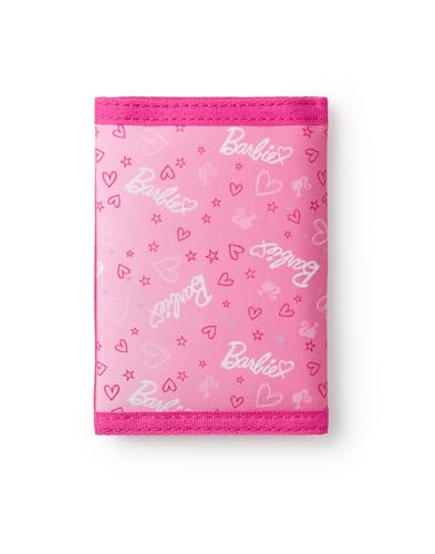 Barbie Girls Wallet | Pink Trifold Wallet Heart All Over Print for Kids | Childrens Cash & Card Holder Keychain - Image 3