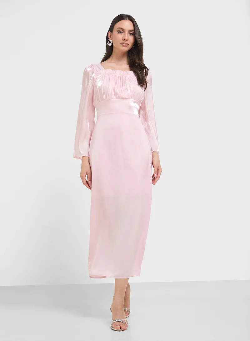 ELLA Ruched Shift Dress With Slit Sleeves