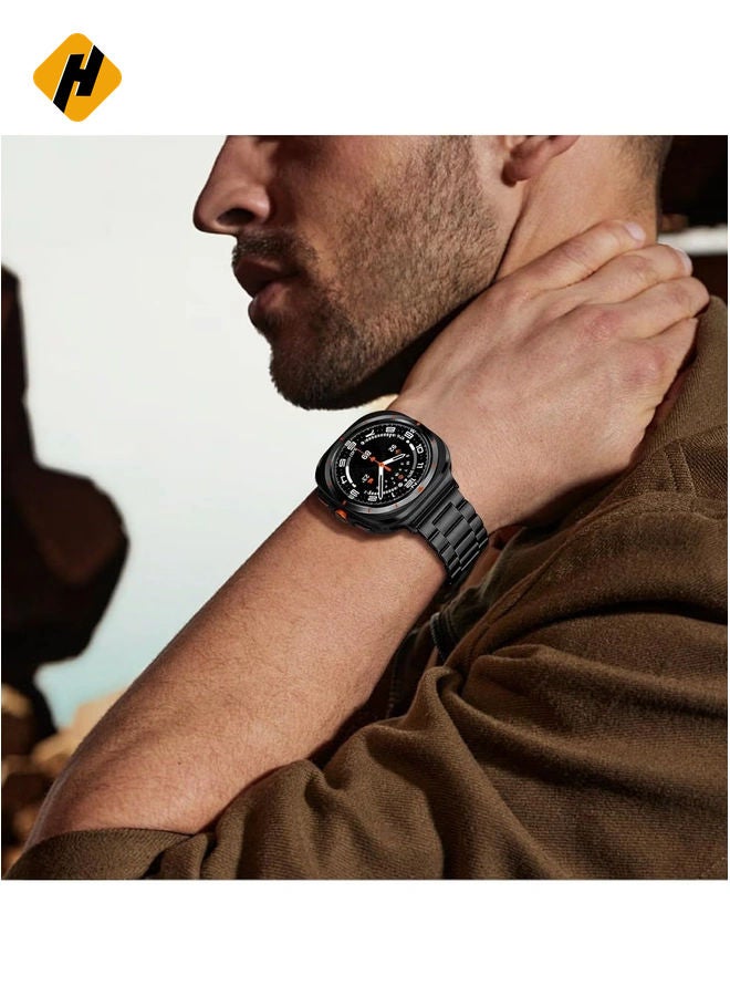 HuHa Stainless Steel Band Compatible with Samsung Galaxy Watch Ultra 47mm (2024), Men Women No Gap Metal Business Classy Dressy Replacement Strap for Galaxy Watch 7 Ultra Bands-Black - Image 5