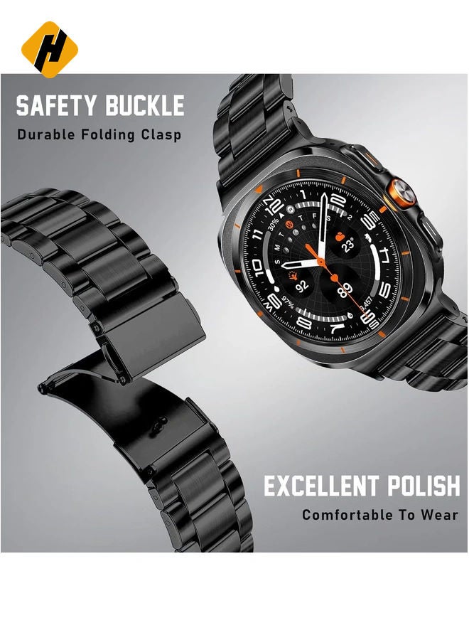 HuHa Stainless Steel Band Compatible with Samsung Galaxy Watch Ultra 47mm (2024), Men Women No Gap Metal Business Classy Dressy Replacement Strap for Galaxy Watch 7 Ultra Bands-Black - Image 4