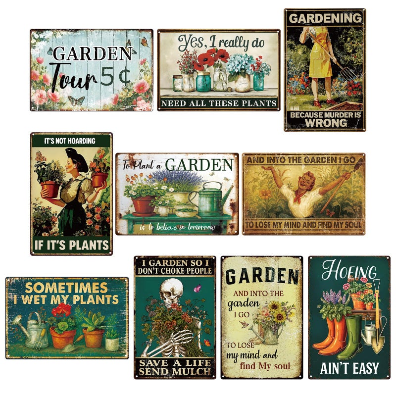 Otoolling 10 Pcs Vintage Funny Garden Metal Sign 12 x 8 Inch Rustic Garden Sign Retro Flowers Plant Greenhouse Wall Decor for Women Outdoor Indoor Home Patio Country Plant Lovers - Image 1