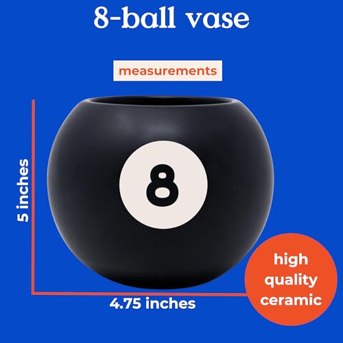 ban.do Novelty 8 Ball Flower Vase, Retro Ceramic Shelf Decor, Unique and Eclectic Vase, 8-Ball - Image 3