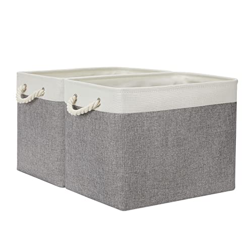 Temary Baskets for Organizing 2 Pack Storage Baskets Large Fabric Baskets with Handles Decorative Basket for Gifts Empty for Home WhiteGrey16Lx12Wx12H Inches