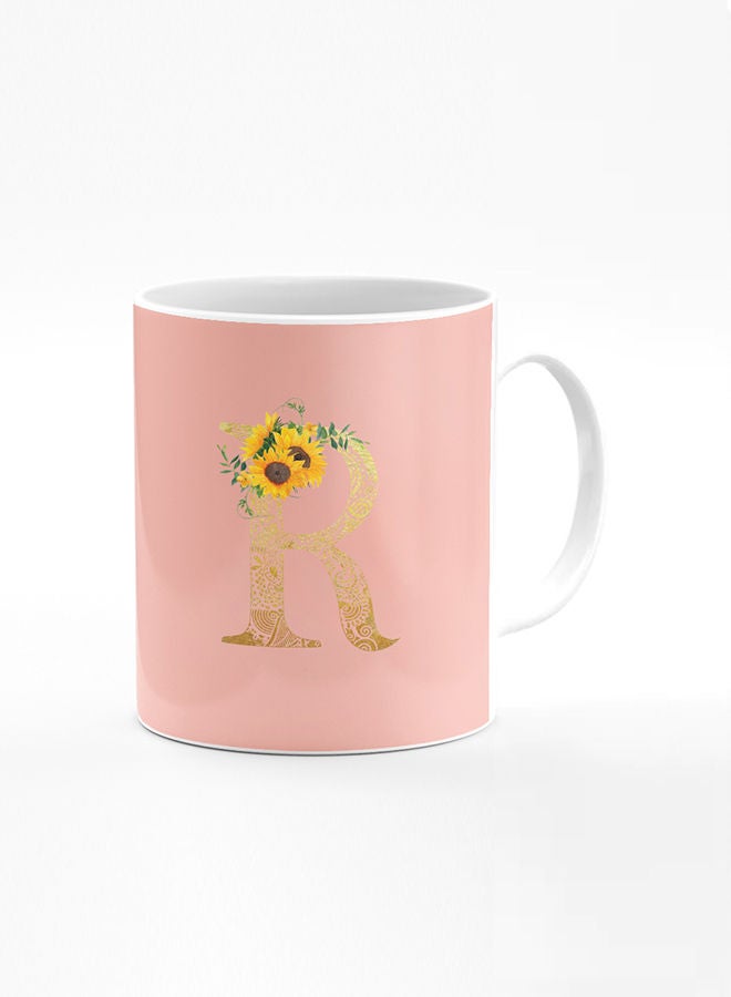Stylizedd Designer Printed Coffee Mug 11oz Ceramic Personalised Gift Mugs Cup Custom Monogram Initial Letter Floral Pattern Alphabet R (Hot Pink) - Image 1