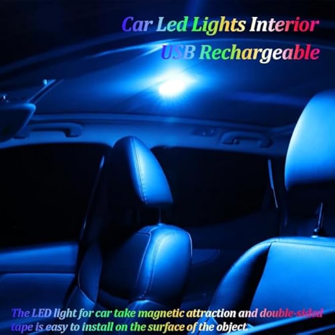 KASTWAVE Car Led Lights 7 Colors Interior Portable Small Incar Led Touch Lights With 8 Bright Led Lamp Beads Music Sync Color Change Usb Rechargeable Lighting Light Car Emergency Light - Image 2