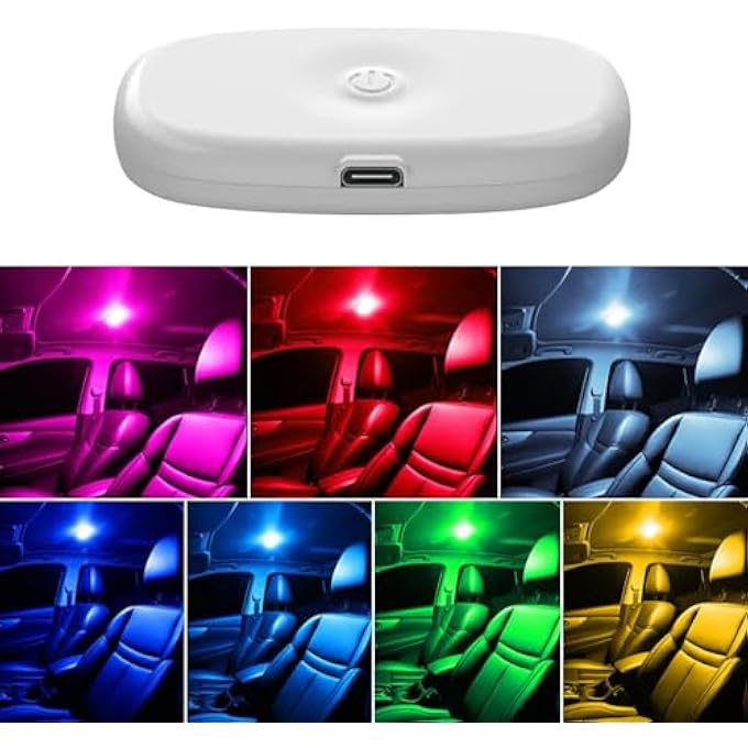 KASTWAVE Car Led Lights 7 Colors Interior Portable Small Incar Led Touch Lights With 8 Bright Led Lamp Beads Music Sync Color Change Usb Rechargeable Lighting Light Car Emergency Light - Image 1